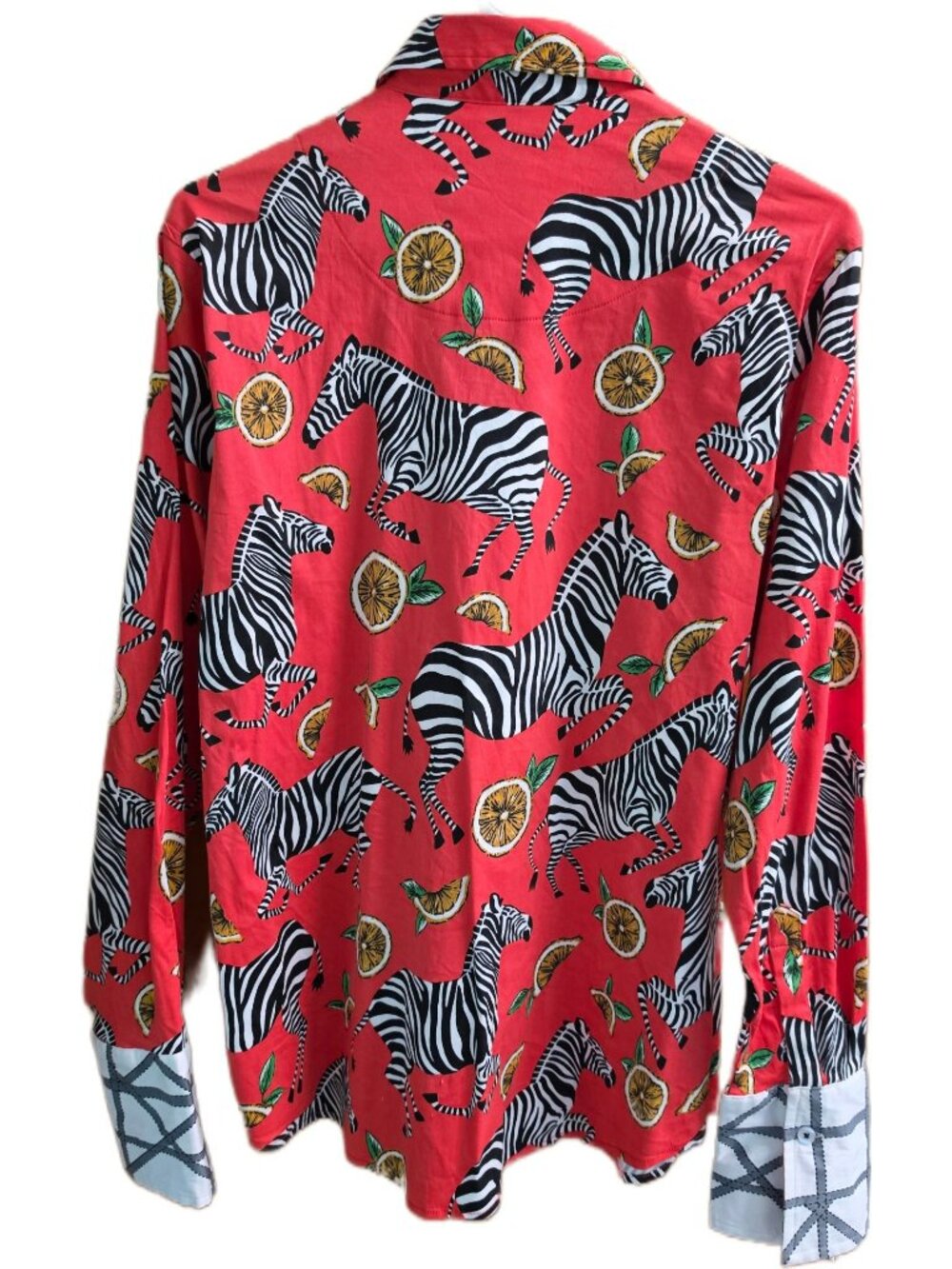 Tizzie Red Zebra Citrus Button Up Shirt L Dopamine Dressing Novelty Statement - Picture 4 of 10